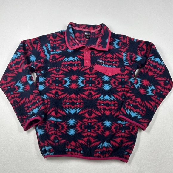 Patagonia Girls' Lightweight Synchilla® Snap-T® Aztec Pullover kids size Large - Picture 2 of 5